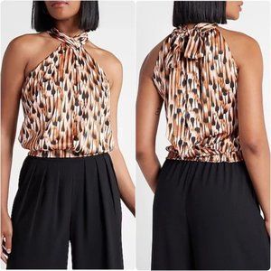 Express Printed Halter Tie Neck Banded Bottom Top Size XS